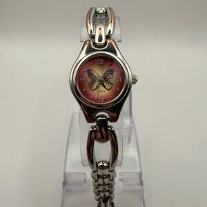 Butterfly Women’s Watch Whil 9293 Burgundy Face Silver Band (New Battery)